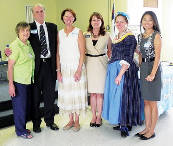 From left: Woman’s Club President Mildred Thompson; Wounded Warrior program representatives Fred Johnson, Kathleen Martin and Paula Manczuk; Heather Bodin, Operations Director at Claude Moore Colonial Farm; and Jade Leedham, representing Alternative House.