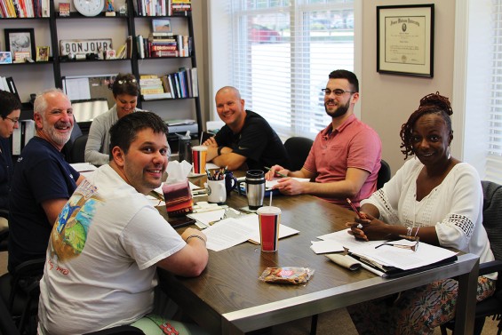 Groups consist of members and certified facilitators to manage each session. Clockwise from left: Chris Vincent, Randy Kernus, Ashley Beard, Melissa Richman, Jerry Shrouds, intern Jordan Barr, and Joyce Simmons.
